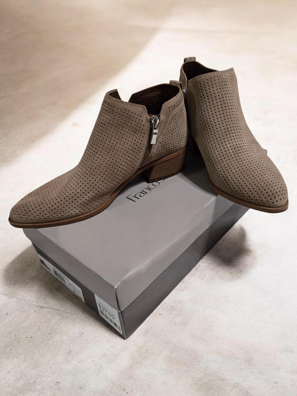 FAUX Suede Perforated Ankle Boots - Taupe By Franco Sarta Size 7 1/2 EUC!